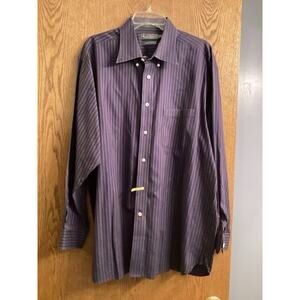 Daniel Cremieux Shirt Mens XL Navy Burgandy Stripe 100% Cotton‎ Twill Signature